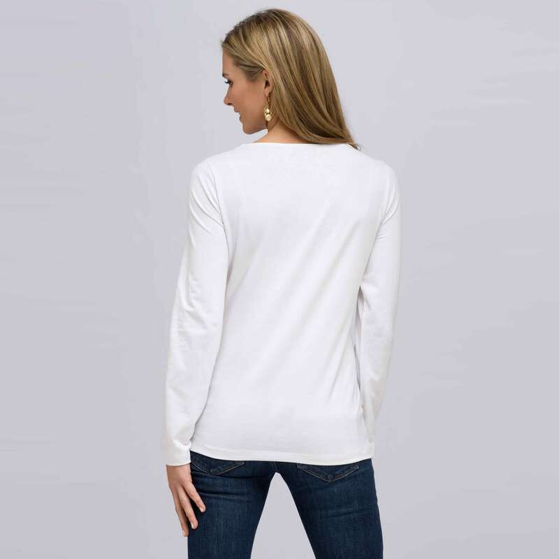 Long Sleeve V-Neck Top, White, large