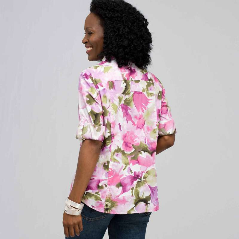 Roll Sleeve Floral Shirt, Multi, large