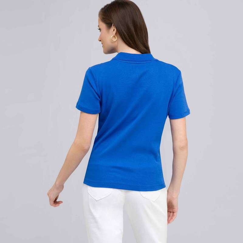 Short Sleeve Solid Cotton Polo Tee, Blue, large