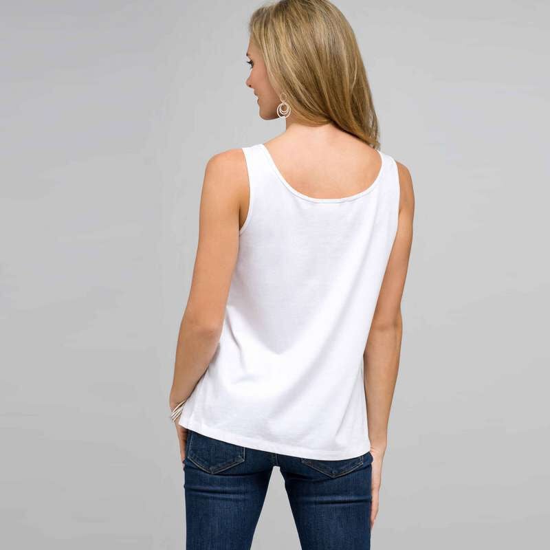 Scoop Neck Tank With Embroidery, White, large
