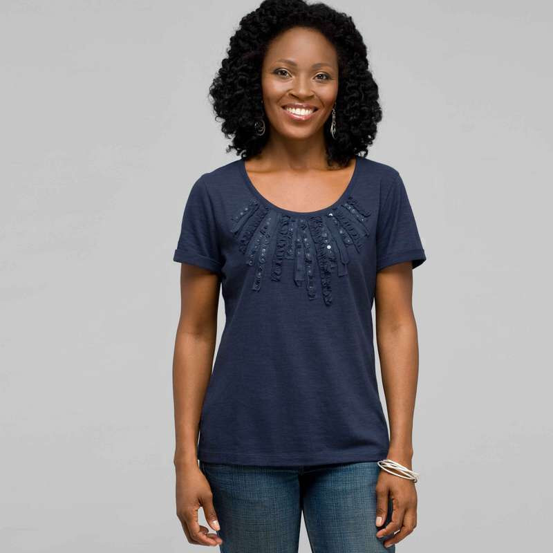 Scoop Neck Tee with Applique, Swiss Navy, large