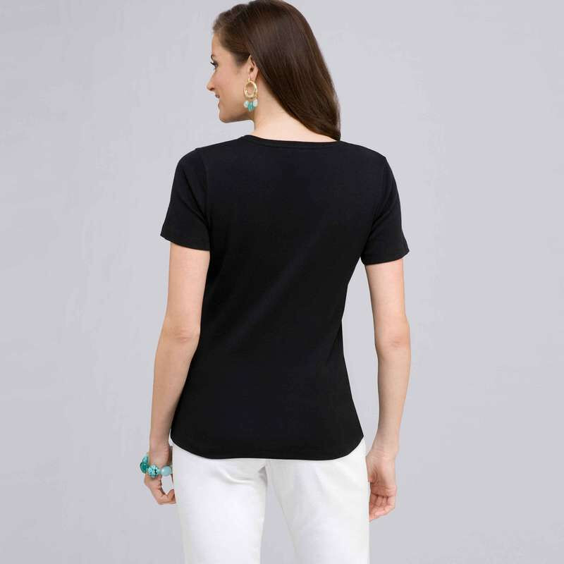 Short Sleeve V-Neck Tee, Black, large