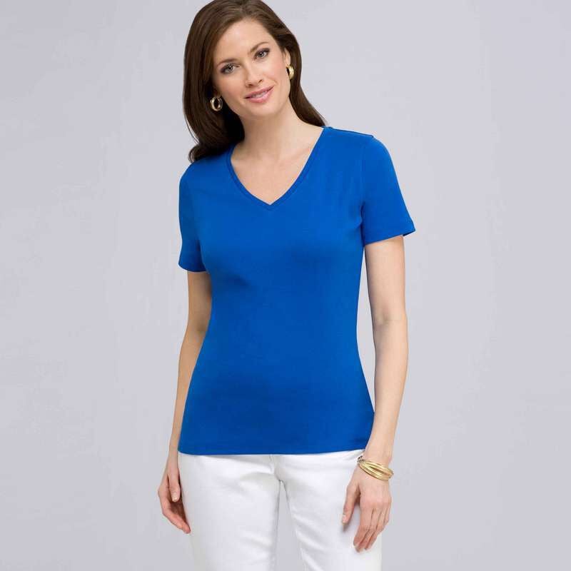 Short Sleeve V-Neck Tee, Blue, large