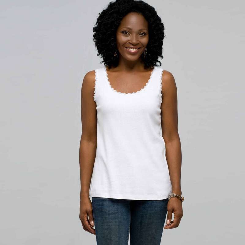Lace Trim Tank, White, large