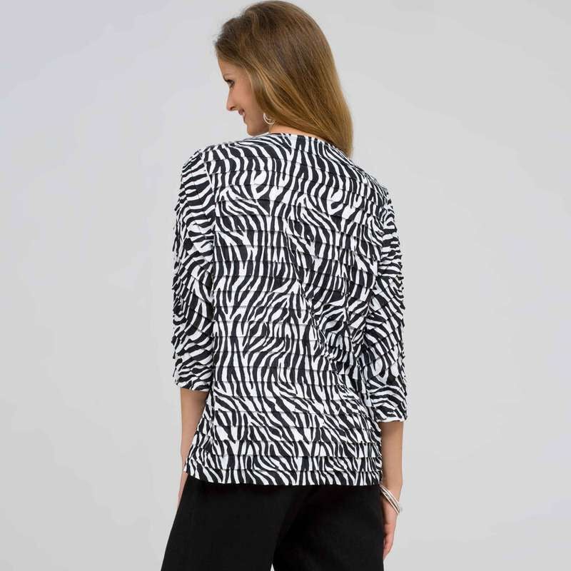 Open Front Ruffle Cardigan, Black & White, large