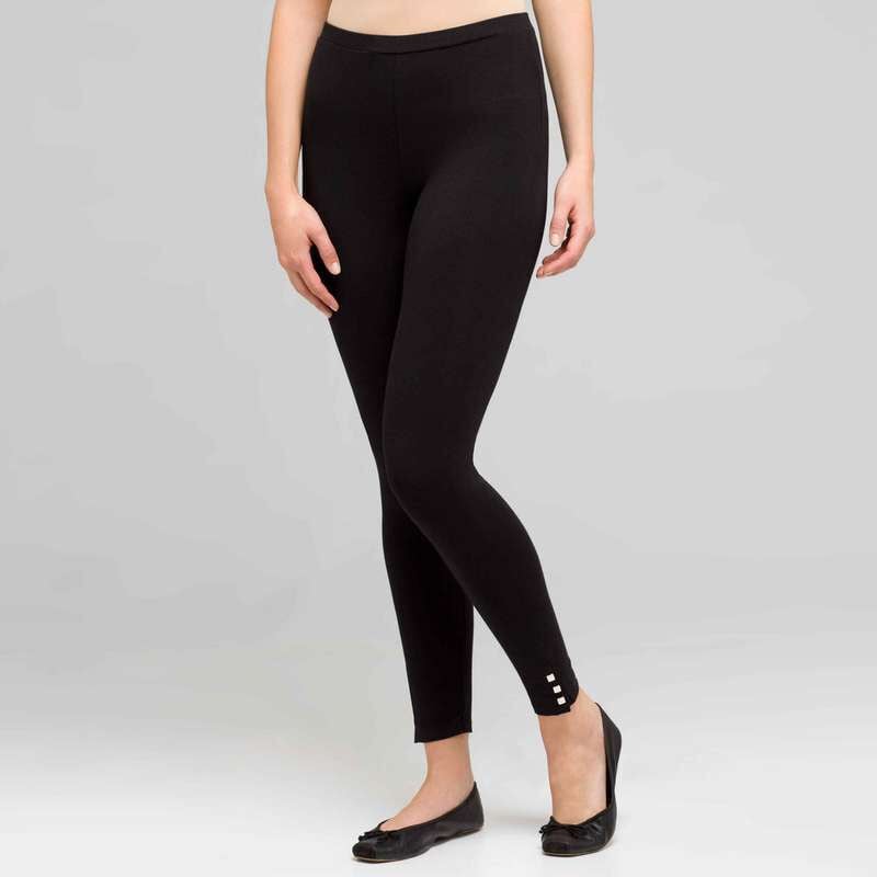 Capri Leggings with Snap Button Detail, Black, large