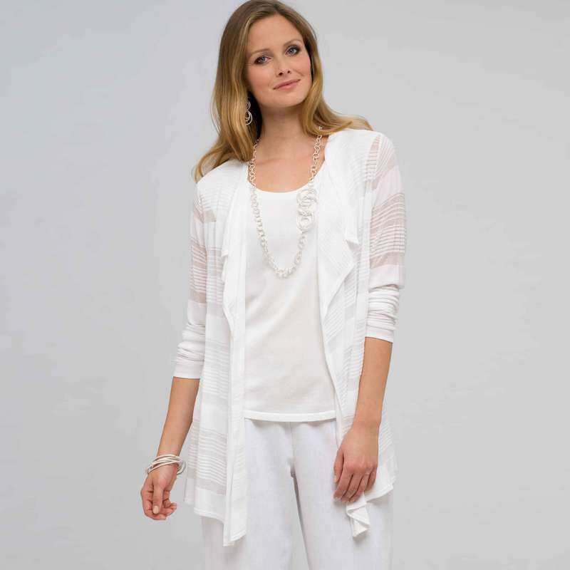 Drape Front Cardigan, White, large