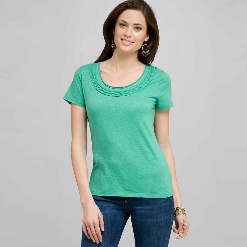 Scoop Neck Tee With Applique, seagrass, large