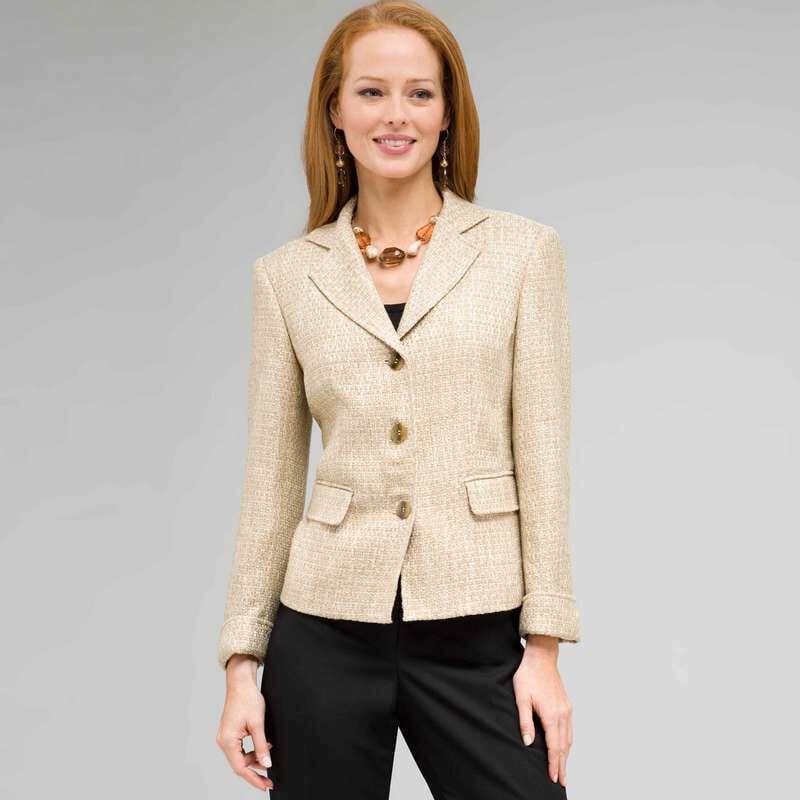 Notch Collar Basket Weave Jacket, New Rattan Multi, large