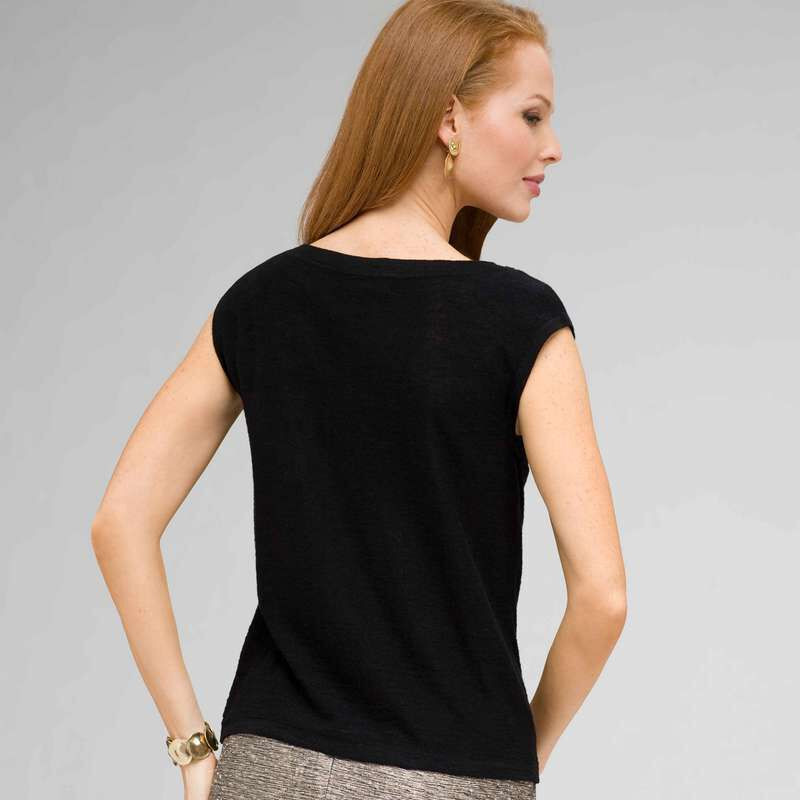 Sleeveless Beaded Shell, Black, large