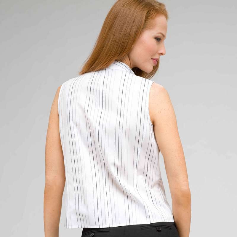 No-Iron Easy Care Sleeveless Striped Shawl Collar Blouse, White Multi, large