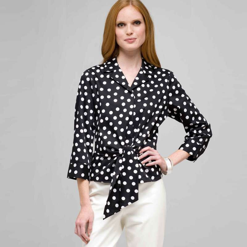 Dot Tie Front Blouse, Black & White, large