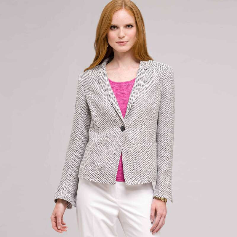 Textured 1 Button Jacket, Ink Multi, large
