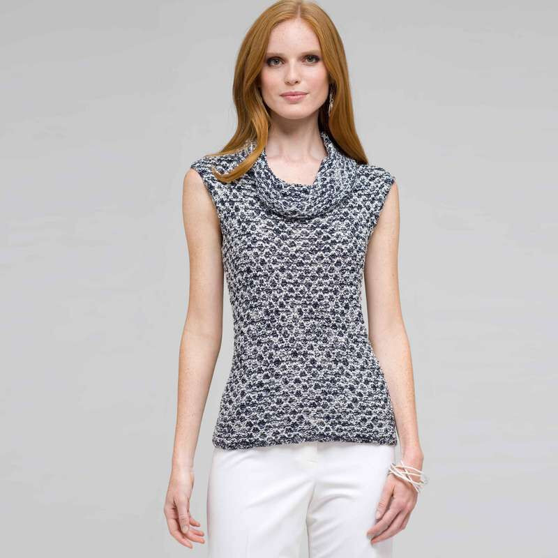 Sleeveless Cowl Neck Top, White Multi, large