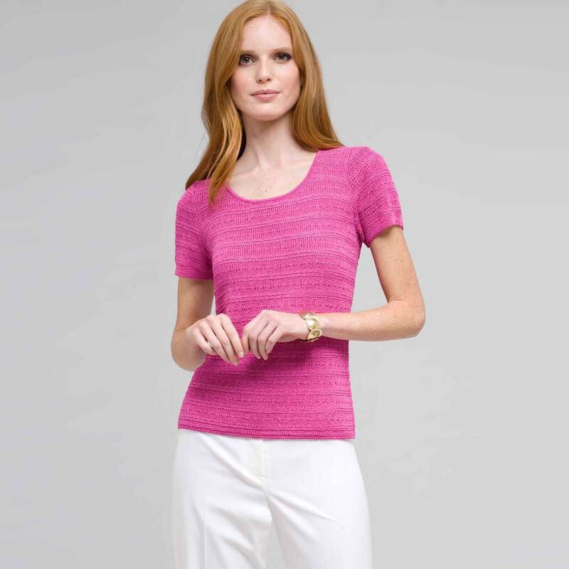 Scoop Neck Knit Top, Cerise, large