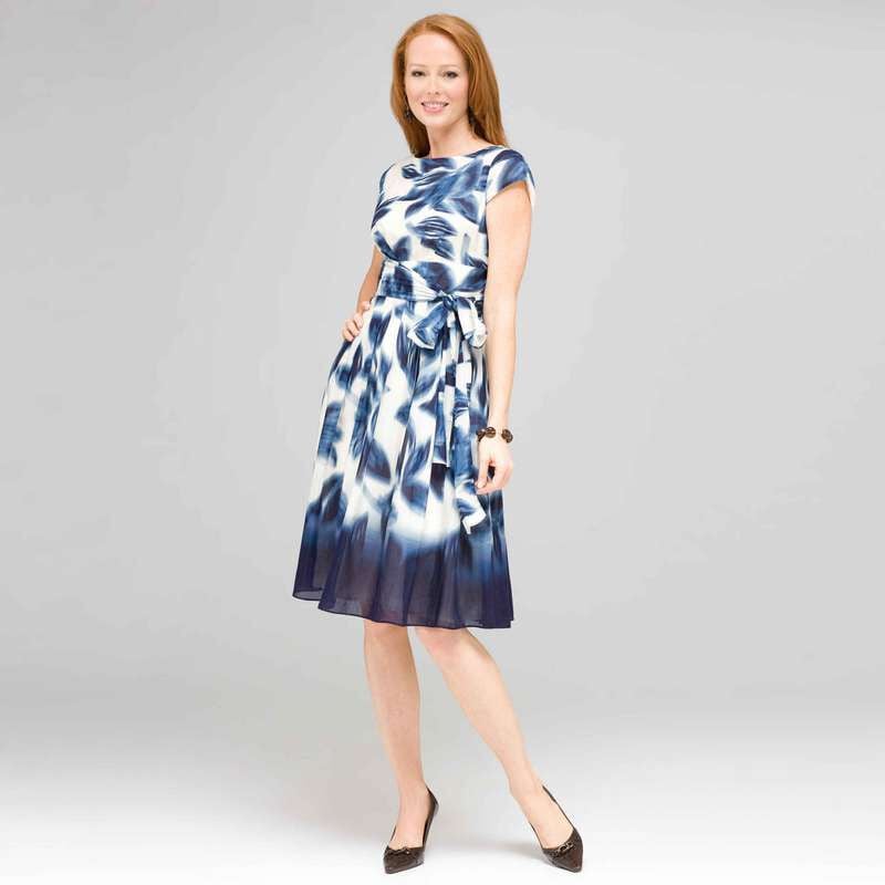 Blurred Leaf Floral Wrap Dress, Ivory Multi, large