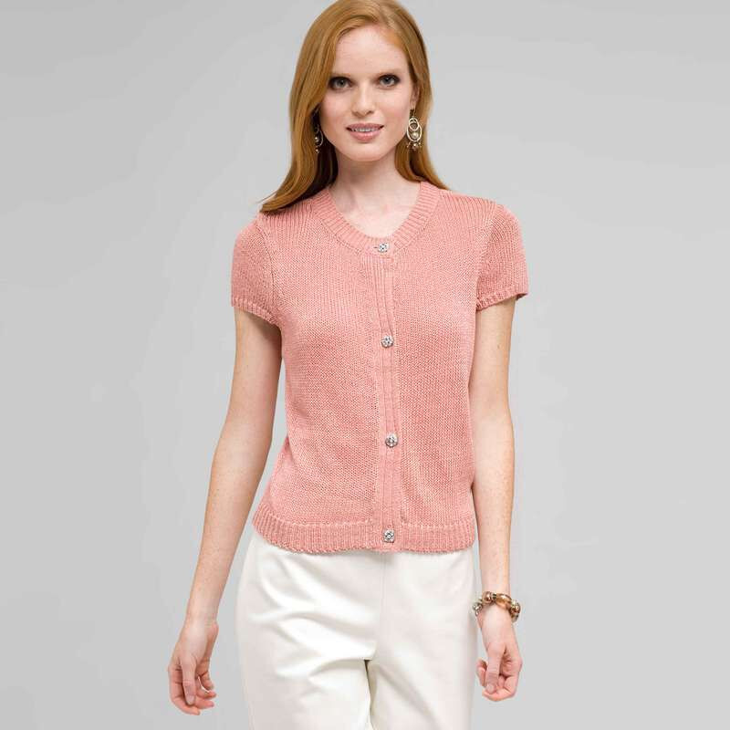 Short Sleeve Cardigan, Cameo & Silver, large