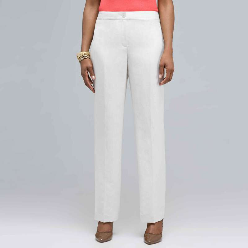 Washable Linen Slim Pant, White, large