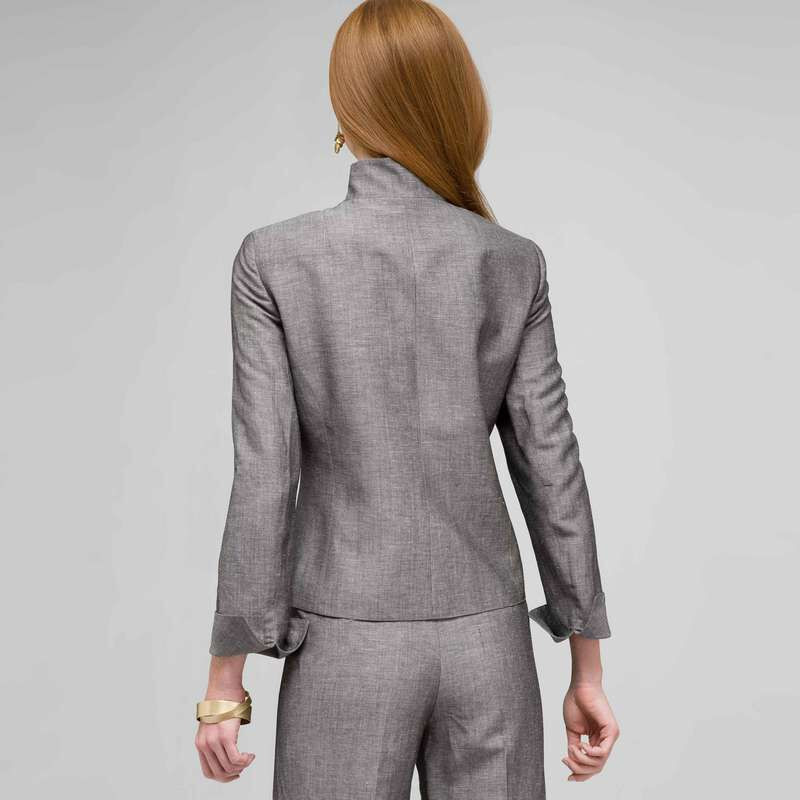 Washable Linen 2 Pocket Jacket, Black & White, large