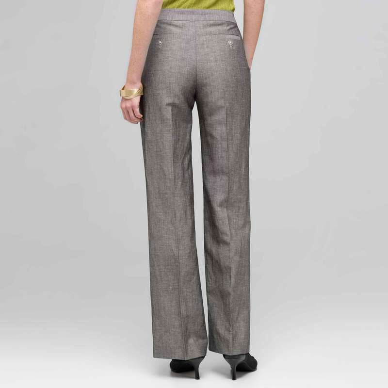 Washable Linen Classic Yoke Pant, Black & White, large