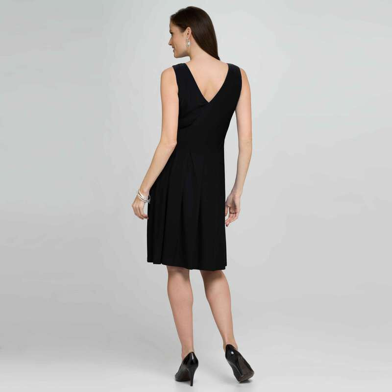 V-Neck Dress, Black, large