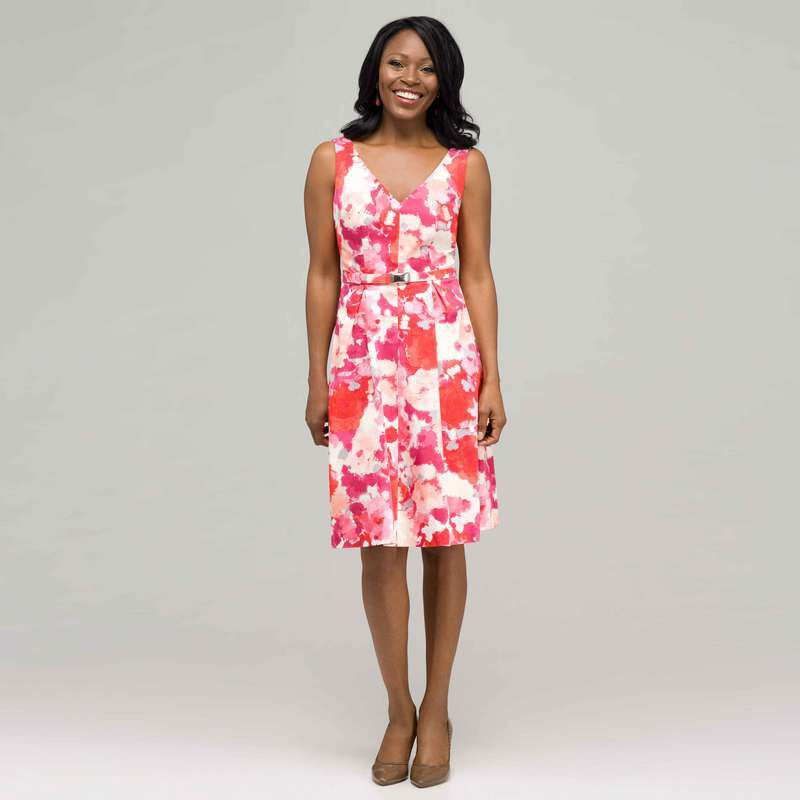 Floral V-Neck Dress, Pink Multi, large