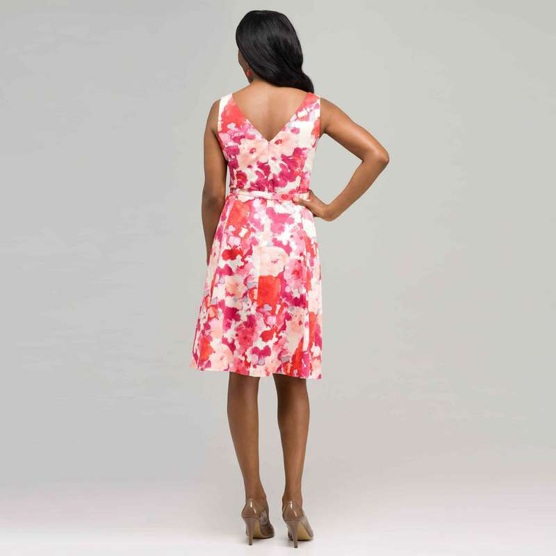 Floral V-Neck Dress, Pink Multi, large