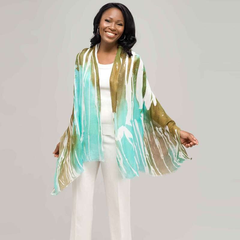 Striped Multi Color Scarf, Grey, large