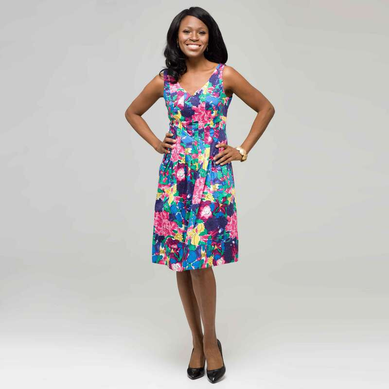 Floral V-Neck Dress, Neon Pink Multi, large