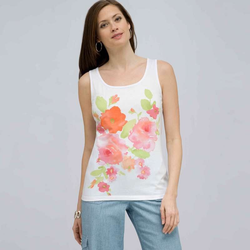 Floral Scoop Neck Tank., Multi, large
