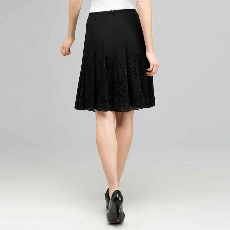 Pleated Skirt With Embroidery., Black, large