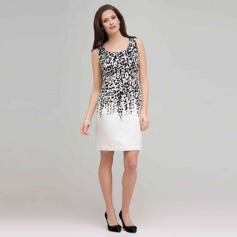 Floral Black and White Dress., White & Black, large