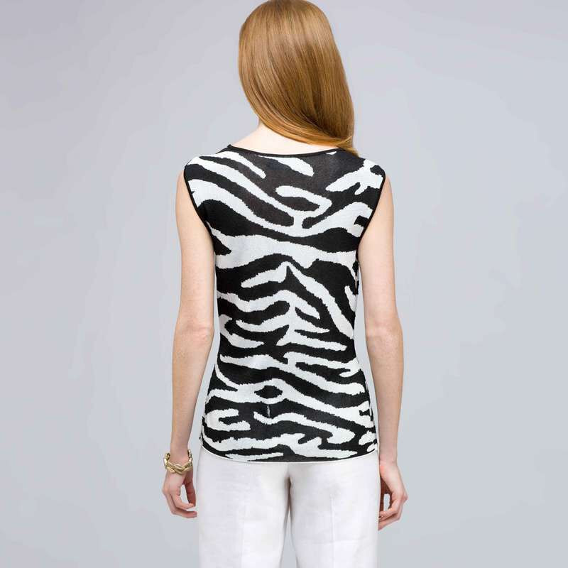 Sequined Animal Print Shell., Black & White, large