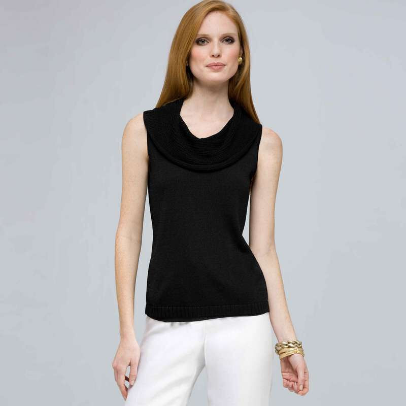 Sleeveless Cowl Neck Knit., Black, large