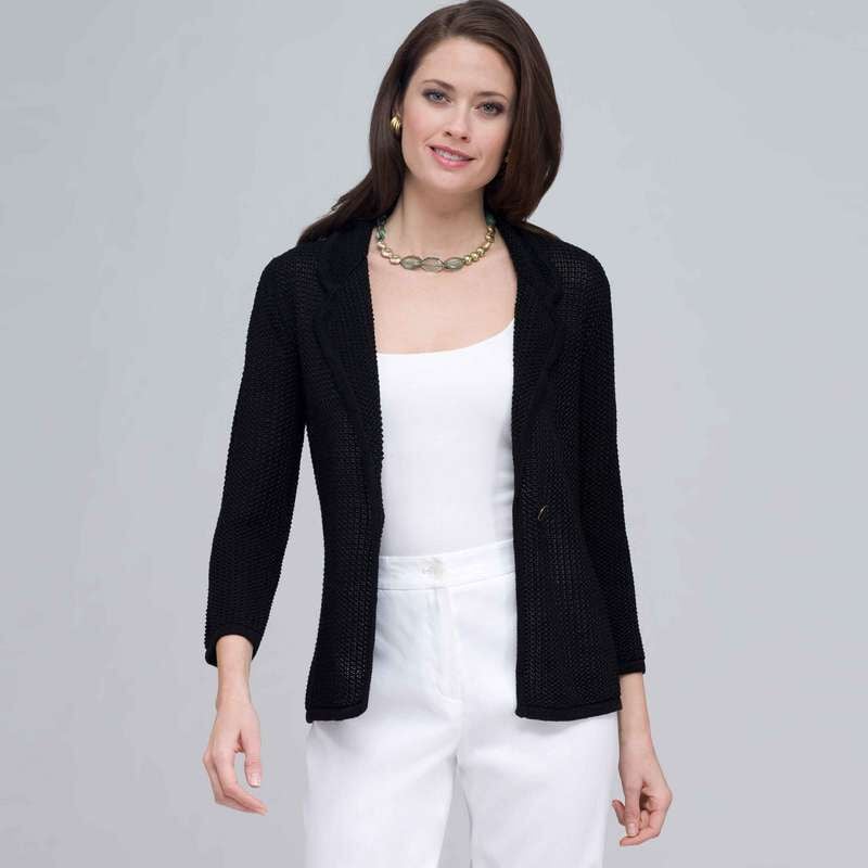3/4 Sleeve Notch Cardigan., Black, large