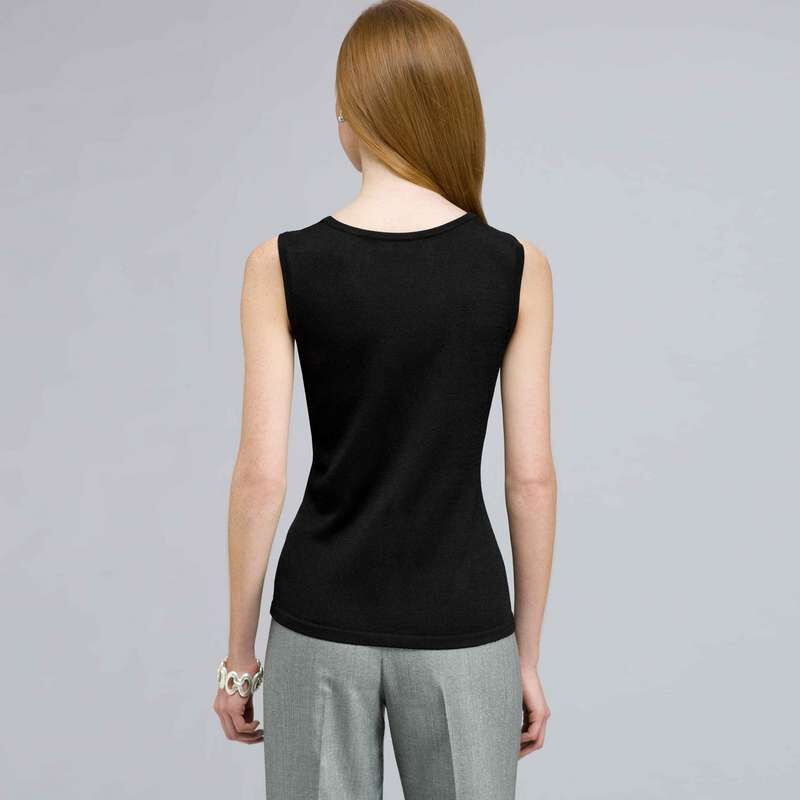 Sleeveless Scoop Neck Shell., Black, large