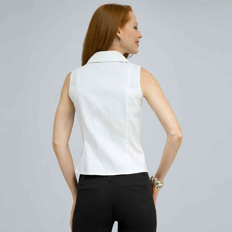 Double Breasted Sleeveless Button Down Blouse., White, large