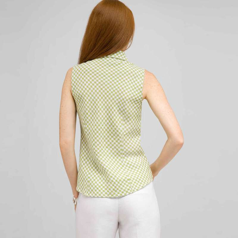 Ruffle Front Sleeveless Blouse., Sugar Pea and White, large