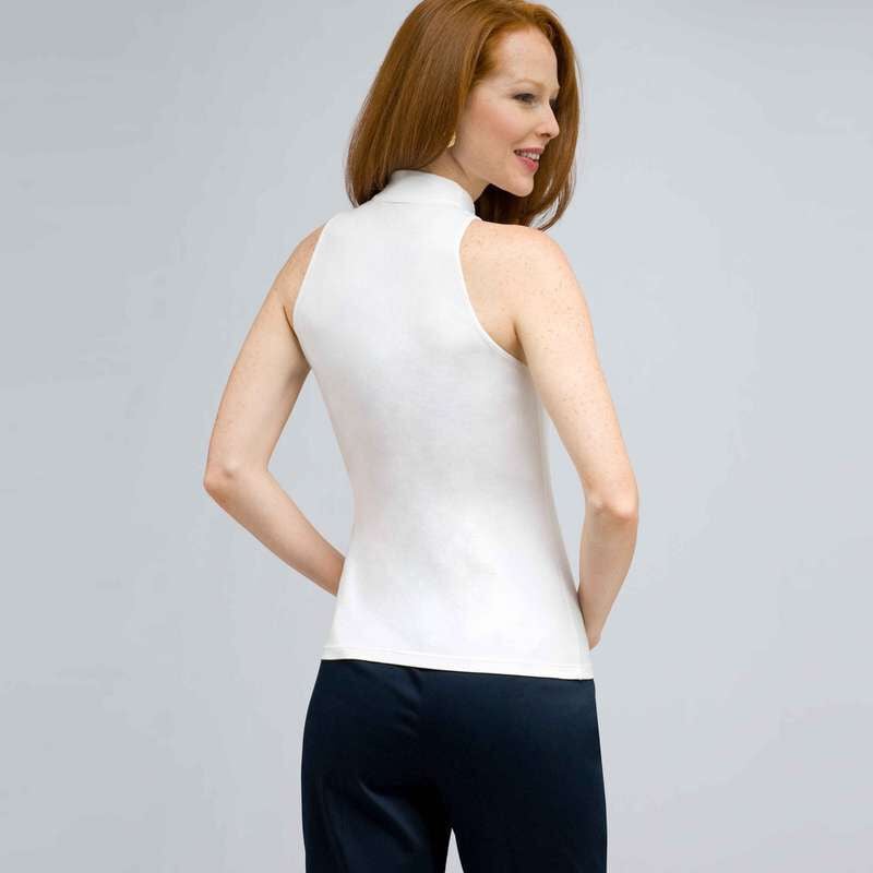 Zip Front Tank with Ruffles Blouse., White, large