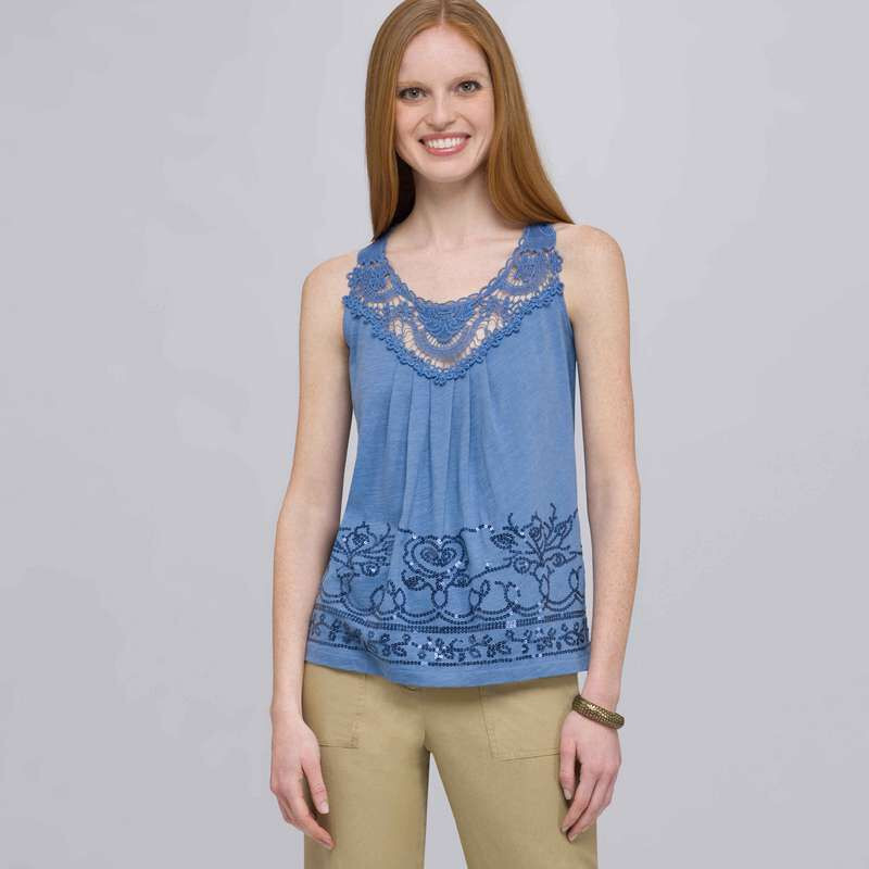 Tank With Applique and Sequins, Blue Stone Combo, large