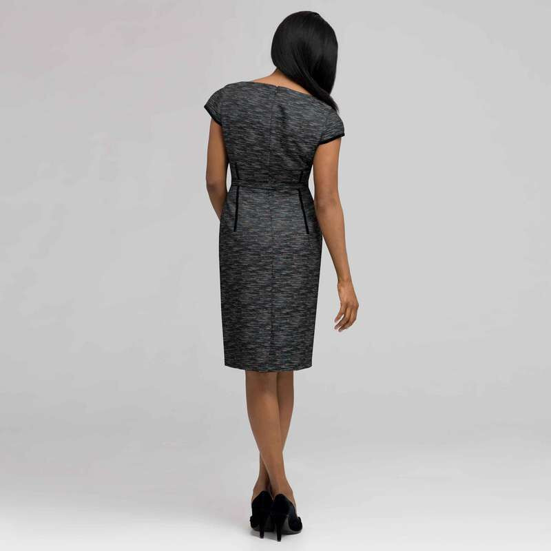 Dart Dress With Velvet Trim, Black & White, large
