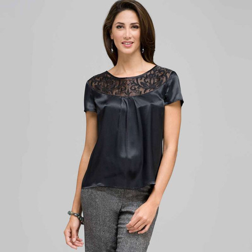 Organza Burnout Blouse, Black, large