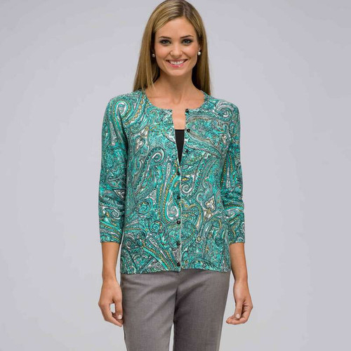 3/4 Sleeve Crew Neck Cardigan, Multi, large