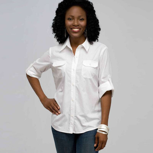 Classic Button Front Shirt, White, large