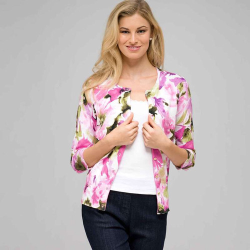 3/4 Sleeve Button Front Cardigan, Multi, large