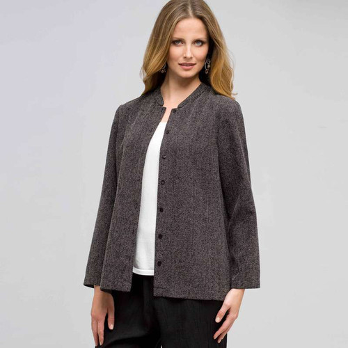 3/4 Sleeve Relaxed Jacket, Black & Sugar, large