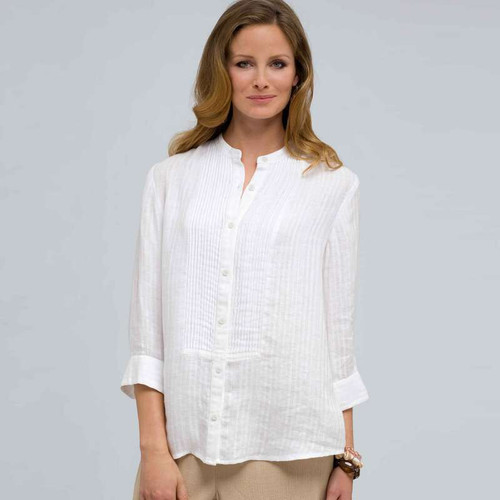 Pleated Button Down, White, large