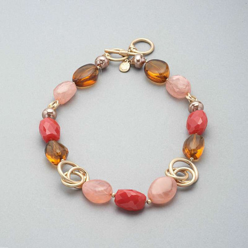 Pink Quartz Necklace, Gold, large
