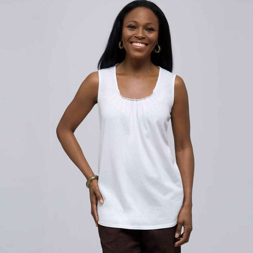 Shirred Front Tank., White, large