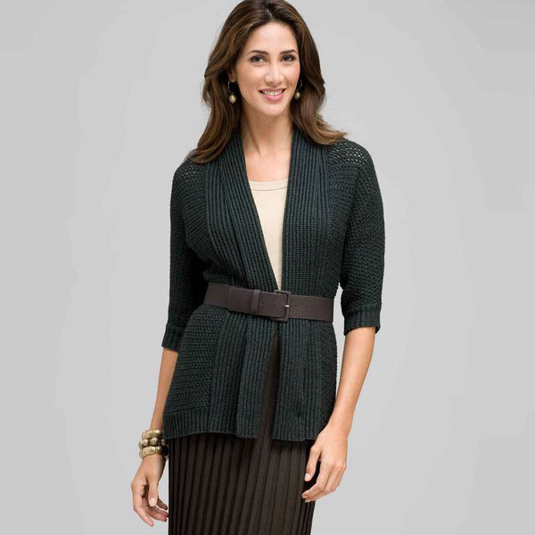 Novelty Stitch Belted Cardigan, Laurel, large